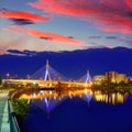 Boston Zakim bridge sunset in Massachusetts Royalty Free Stock Photo