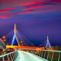 Boston Zakim bridge sunset in Massachusetts Royalty Free Stock Photo