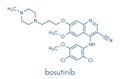 Bosutinib chronic myelogenous leukemia CML drug molecule. Tyrosine kinase inhibitor targeting Bcr-Abl and SRc family kinase.. Royalty Free Stock Photo