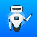 The Bot says hello to users. Welcome to the ChatBot. Online consultation. Vector illustration.