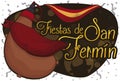 Bota Bag with Flag and Handkerchief to Celebrate San Fermin, Vector Illustration