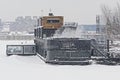 Bota Bota, spa on a boat on snow covered Lachine canal, Montreal
