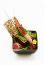 Botan Ebi Sashimi in black bowl Japanese styleon