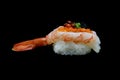 Botan ebi sushi or Spacial premium king shrimp sushi mixed by ikura and caviar top on Japanese rice. Japanese tradition food