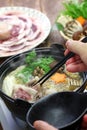 Botan nabe ingredients, japanese wild boar hot pot Royalty Free Stock Photo