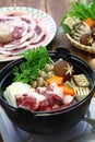 Botan nabe ingredients, japanese wild boar hot pot Royalty Free Stock Photo