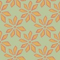 Botanic orange carnation flowers seamless doodle pattern in abstract style. Pastel green background Royalty Free Stock Photo