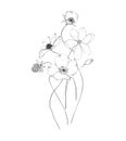 Botanic outline wildflower bouquet. Hand drawn floral abstract pencil sketch
