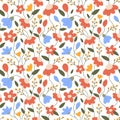 Botanic pattern. Floral bouquet with leaves, summer fields, beautiful botany spring garden. Cute meadow herbs. Decor