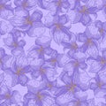 Botanic seamless hand drawn pattern with simple style outline flowers print. Blue palette. Cute backdrop Royalty Free Stock Photo