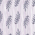 Botanic seamless pattern with contoured outline vintage branches shapes. Light striped background