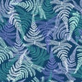 Botanical Abstract seamless fabric pattern with ferns leaves