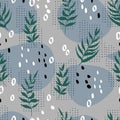 botanical abstract seamless pattern of twigs with dots and spots grey