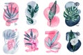 Botanical abstract wall arts watercolor collection. Tropical leaves arts, Hand draw design, poster.