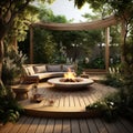 Botanical Abundance: Outdoor Living Room With Firepit And Sofa