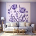 Botanical Accuracy: A Stunning Purple Wall Mural With Cozy Cottagecore Vibes