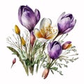 Elegant Crocuses in Watercolor AI Generated