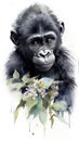Botanical beauty, watercolor gorilla art with floral delights