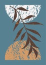 Vector botanical boho style abstract art print. Mid century modern minimal wall decor print. Bohemian earth tones neutral elegant