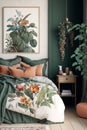 Botanical boho style bedroom, watercolour Painted, Illustration Royalty Free Stock Photo