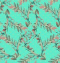 Seamless pattern with botanical, branches on polka dots for textile print, wallpaper.