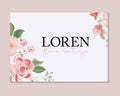 Botanical business card design. Hand-drawn wedding invitation card template with rose flowers and leaves, wreath frame on white Royalty Free Stock Photo