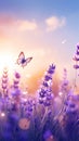 Botanical enchantment Purple lavender blooms with a delicate butterfly and bokeh Royalty Free Stock Photo