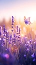 Botanical enchantment Purple lavender blooms with a delicate butterfly and bokeh Royalty Free Stock Photo