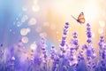 Botanical enchantment Purple lavender blooms with a delicate butterfly and bokeh