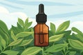 Botanical essence in a dropper bottle amid vibrant plants. Illustration of natural extract with herbal backdrop. Concept Royalty Free Stock Photo