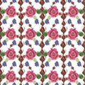 Botanical floral background with red roses and hyacinth