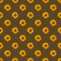 Botanical floral seamless pattern, wild meadow sunflower isolated on brown background, for book, cover, banner, textile