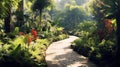 A botanical garden with many species of trees and plants. It emphasizes biodiversity and nature conservation. Created with