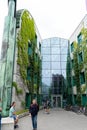 Botanical garden on the roof. Library of Warsaw University. Polish modern architecture. Green plants in summer