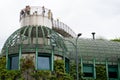 Botanical garden on the roof. Library of Warsaw University. Polish modern architecture. Green plants in summer