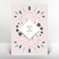 Botanical greeting/invitation card template design, pink calla lily flowers and leaves