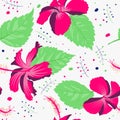 Botanical hawaiian hibiscus flower allover motif artwork for cotton, art print and tapestry
