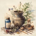 botanical illustration with chinese medicine plants 1