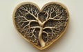 Botanical illustration of a cross sectioned heart shaped tree bush, revealing the detailed branch network inside, realistic style