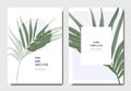 Botanical invitation card template design, bamboo palm on light blue, minimalist vintage style