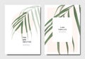 Botanical invitation card template design, bamboo palm on light pink and white, minimalist vintage style