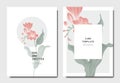 Botanical invitation card template design, red freesia flowers with leaves on grey and white, minimalist vintage style Royalty Free Stock Photo