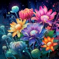 Botanical masterpiece with vibrant and colorful flowers adorned with jewels