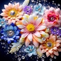 Botanical masterpiece with vibrant and colorful flowers adorned with jewels