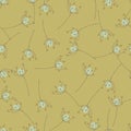 Botanical medicine seamless pattern with random grey yarrow flowers ornament. Beige background