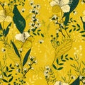 Botanical motifs. Isolated seamless flower pattern. Vintage back