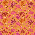 Botanical multicolored seamless pattern with leaves, apples and berries on a brig ht background