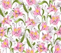 Botanical pattern with Alstroemeria. Seamless vector flowers