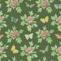 Botanical pattern for designer. Elegant flowers with leaves and butterflies on a green background. Botanical pattern for the desig Royalty Free Stock Photo