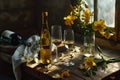 botanical research plant sample in glass flasks in laboratory with sunlight